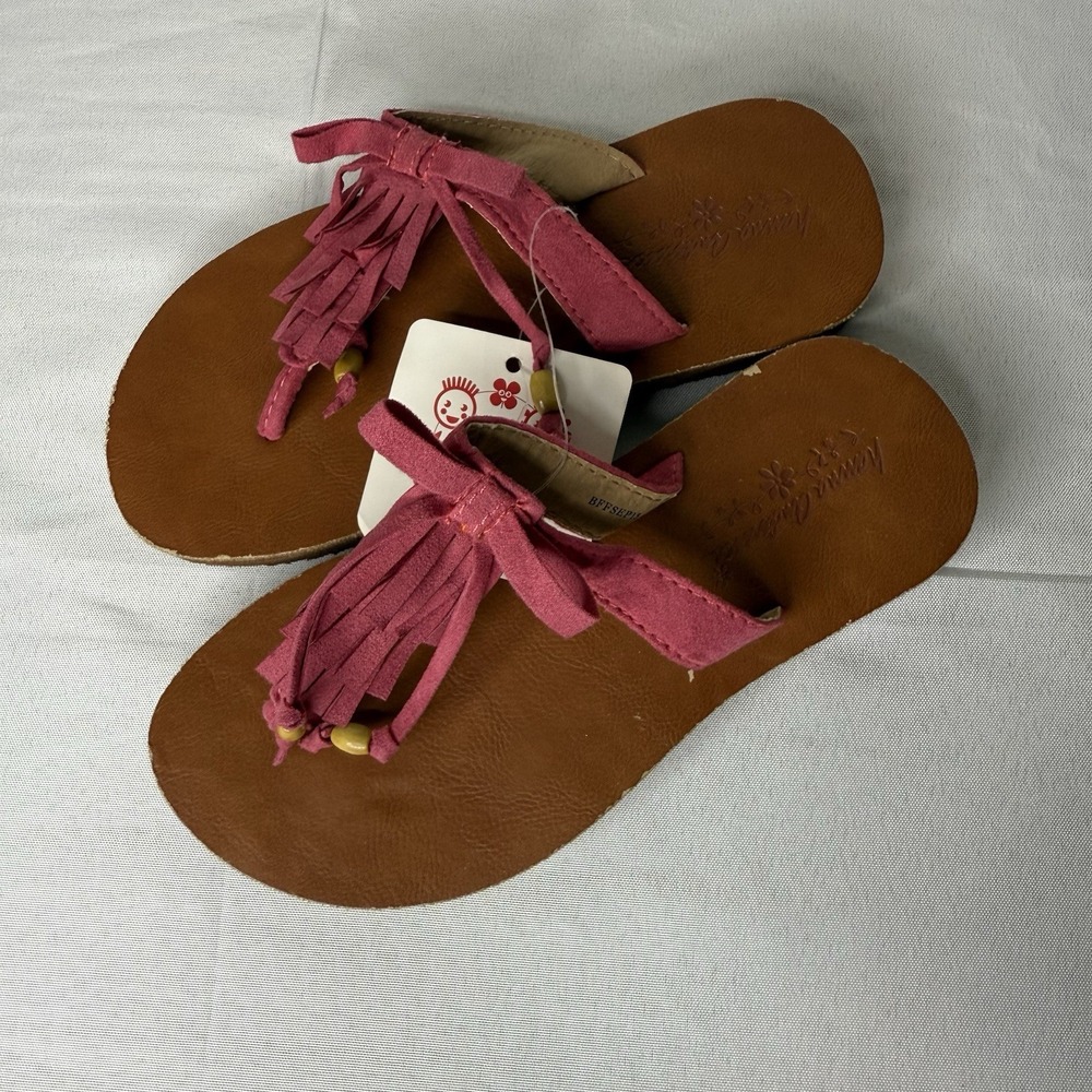 Hanna Andersson Pink Fringe Sandals Boho Girly Flip Flop‎ Summer Girls 11/12